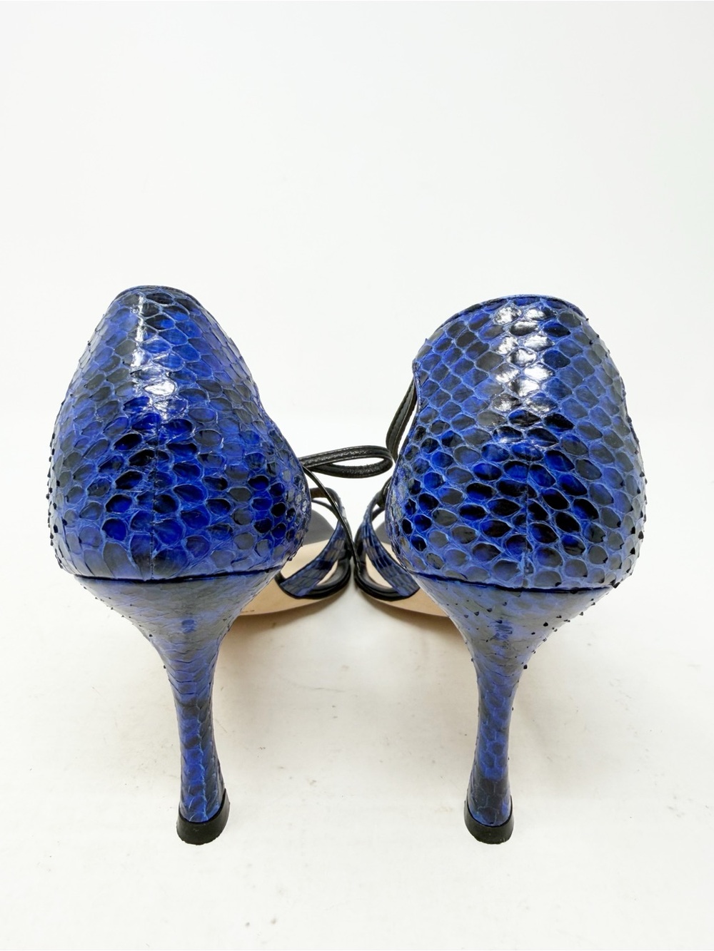 Manolo Blahnik Blue Python Strappy Tie Sandal Heels Womens Size EU 37.5 - Picture 5 of 11